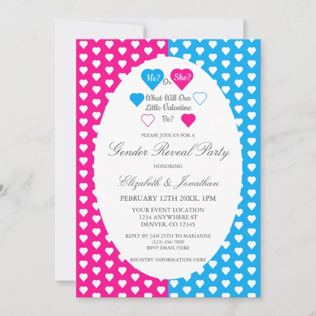 Invitation Petite Saint Valentin - Révélation de genre (Devant)