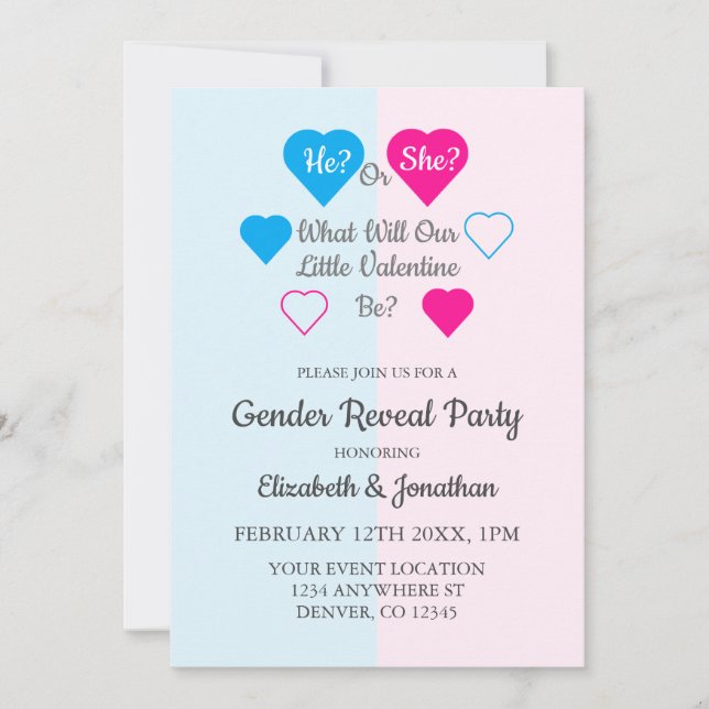 Invitation Petite Saint-Valentin Révélation du sexe pour la S (Devant)