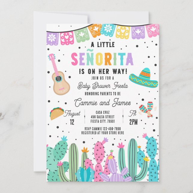 Invitation Petite Señorita Sur Le Chemin Fille Baby shower Fi (Devant)