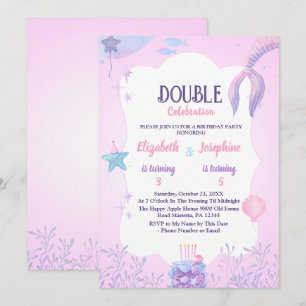 Invitation Petite sirène enfants Double fête Anniversaire