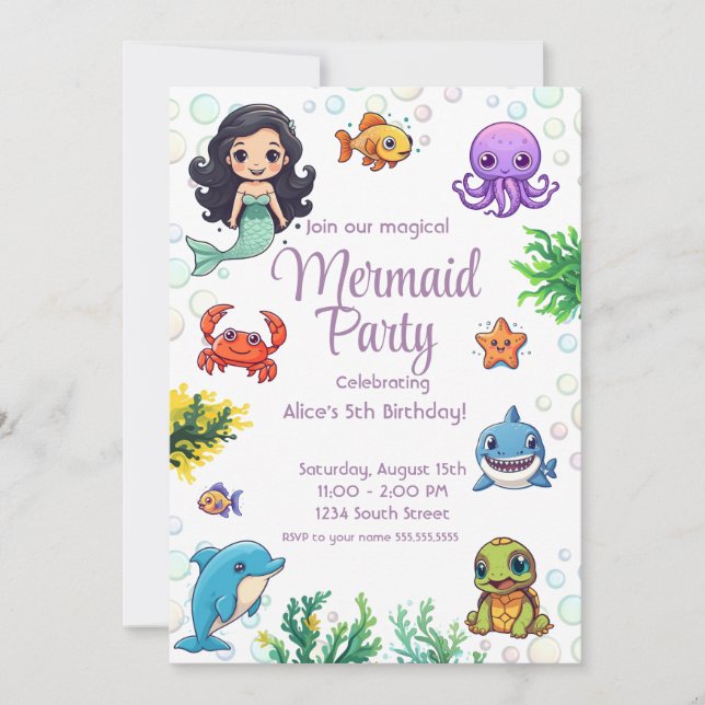 Invitation Petite Sirène Magique Anniversaire Fête d'Invitati (Devant)