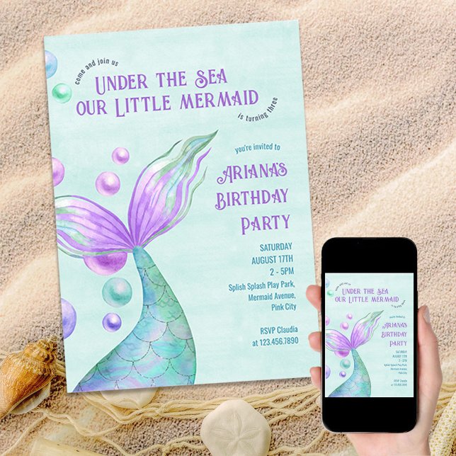 Invitation Petite Sirène Sous La Fête D'Anniversaire Des Fill (Créateur téléchargé)