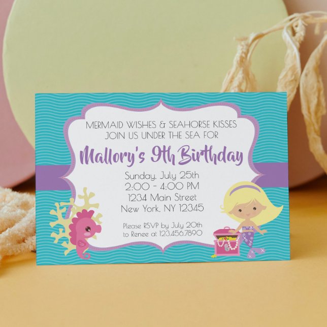 Invitation Petite sirène sous la mer Anniversaire, blonde (Créateur téléchargé)