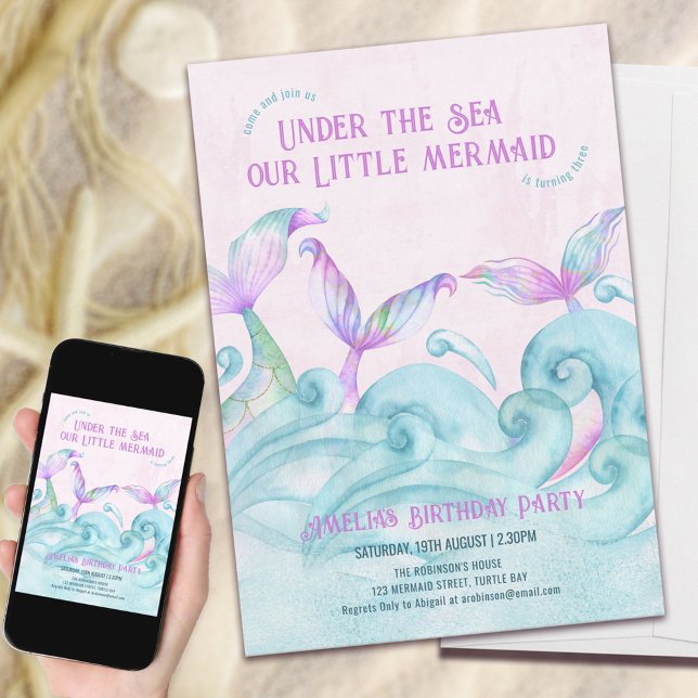 Invitation Petite Sirène Sous La Mer Rose Fille Anniversaire (Créateur téléchargé)