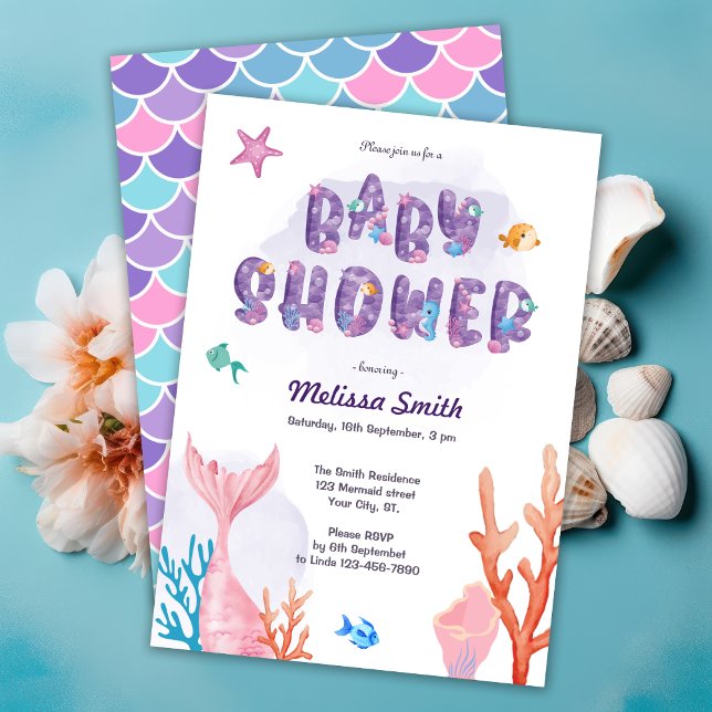Invitation Petite Sirène Sous Le Baby shower De Mer (Créateur téléchargé)