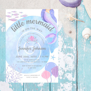 Invitation Petite Sirène Sur Le Chemin Baby shower Aquarelle