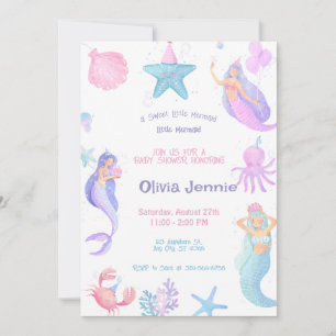 Invitation Petite sirène violet Baby shower rose