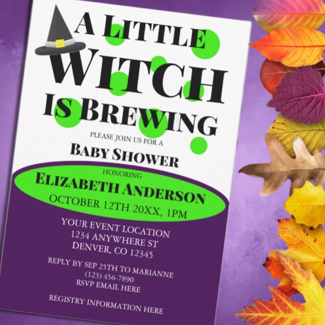 Invitation Petite sorcière brasse le Baby shower d'Halloween (Créateur téléchargé)