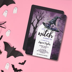 Invitation Petite Sorcière Presque à Terme Chapeau Halloween 