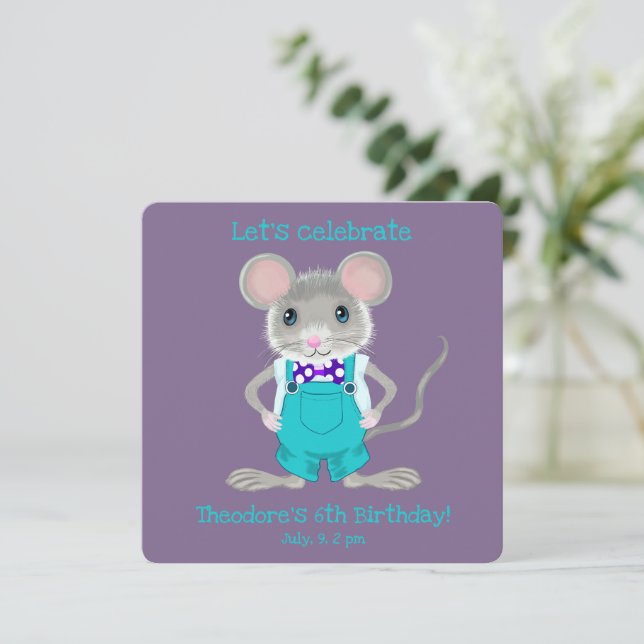 Invitation Petite souris adorable et élégante coutume Anniver (Debout devant)