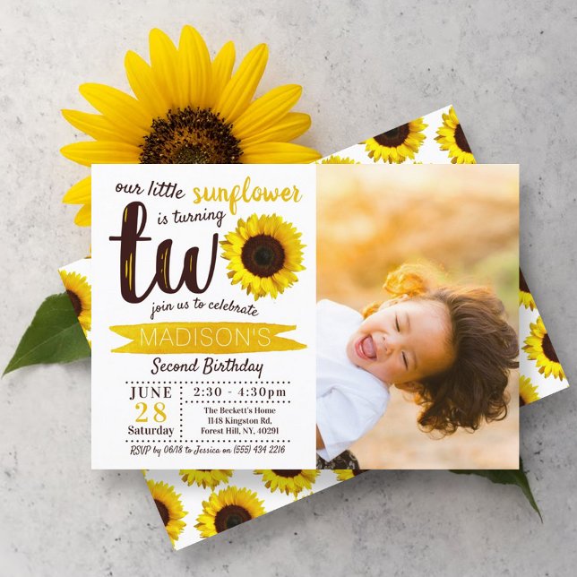 Invitation Petite tournesol 2e photo d'anniversaire (Créateur téléchargé)
