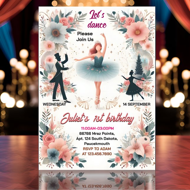 Invitation Petite Tutu rose chic filles Ballerina 1er anniver (Créateur téléchargé)