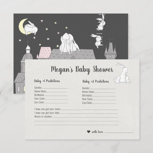 Invitation Petites Bunnies | Jeu de devis de Baby shower jume (Devant / Derrière)
