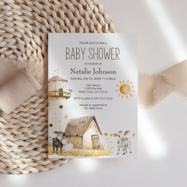 Invitation Petites fermes de pépinière Animaux Baby shower In (Créateur téléchargé)