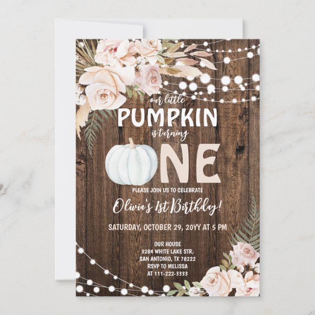 Invitation Petites filles Citrouilles 1er anniversaire (Devant)