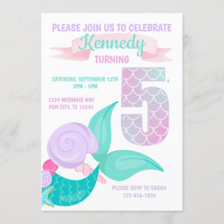 Invitation Petites filles de Mermaid 5e anniversaire Invitati