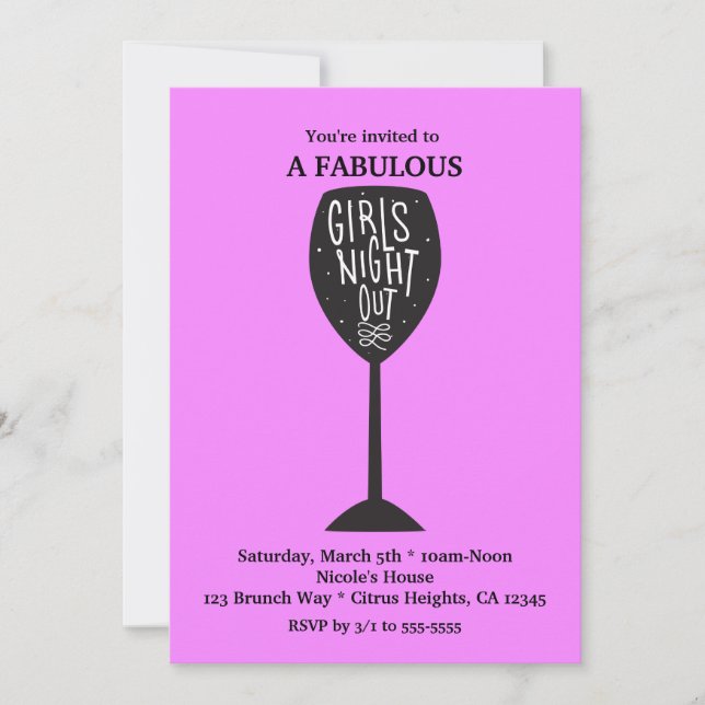 Invitation PETITES FILLES NUIT Vin Verre N'IMPORTE QUELLE FÊT (Devant)