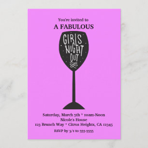 Invitation PETITES FILLES NUIT Vin Verre N'IMPORTE QUELLE FÊT