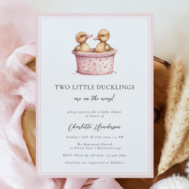 Invitation Petites filles roses Baby shower jumeau (Créateur téléchargé)