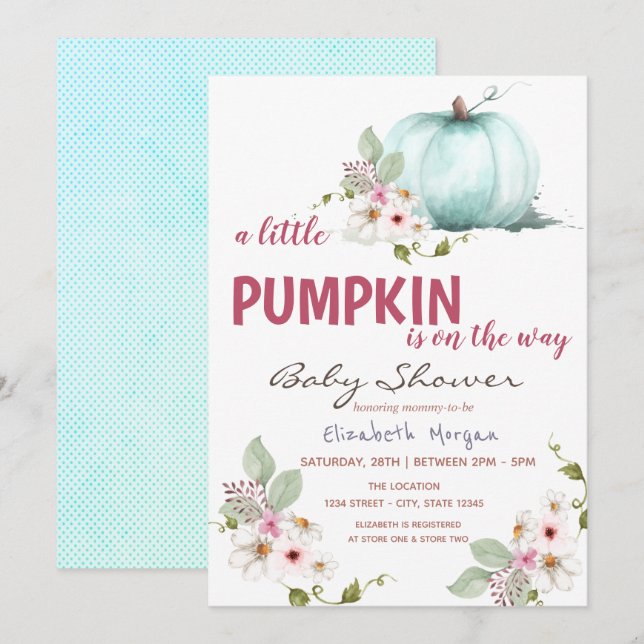 Invitation Petites fleurs Citrouilles, Baby shower pointu (Devant / Derrière)