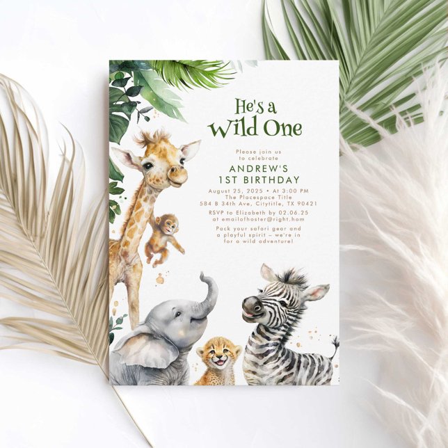 Invitation Petits Animaux Jungle Safari Sauvage Un 1er annive (Wild One First Birthday Invitations)
