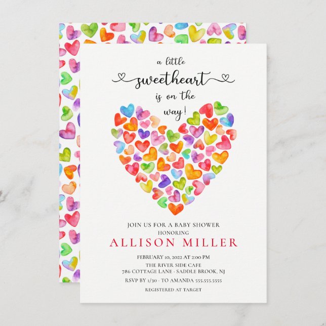 Invitation Petits Coeurs Amoureux Filles Baby shower Invita (Devant / Derrière)