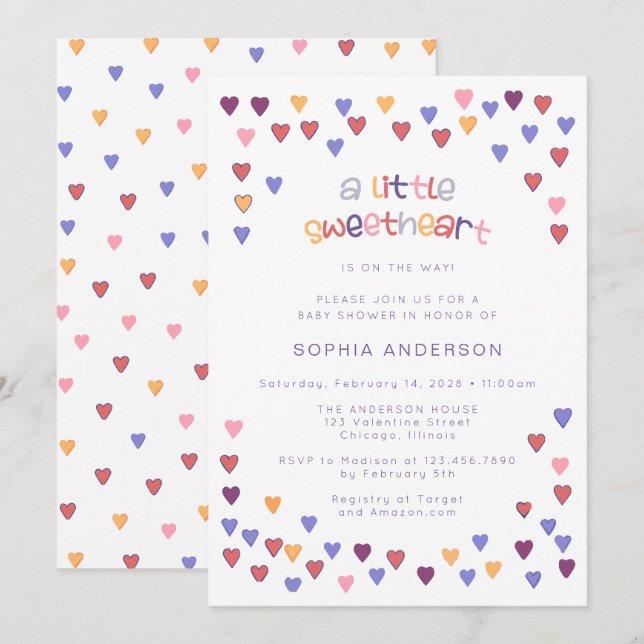 Invitation Petits coeurs mignons Petit Baby shower amoureux (Devant / Derrière)