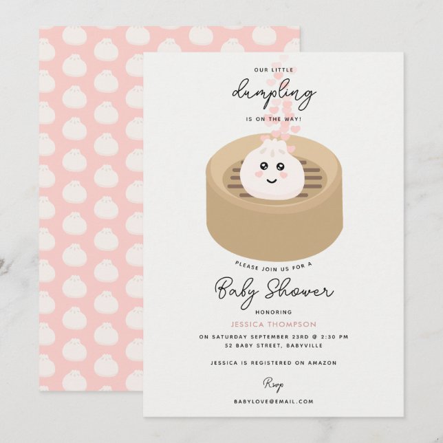 Invitation Petits Coeurs Roses Doux Douche Fille Bébé (Devant / Derrière)