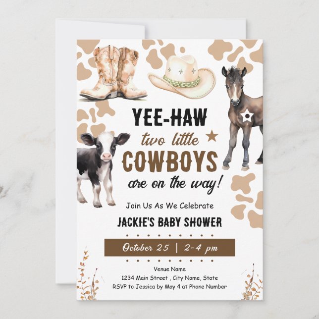 Invitation Petits Cowboys Rodeo Animaux bébé (Devant)