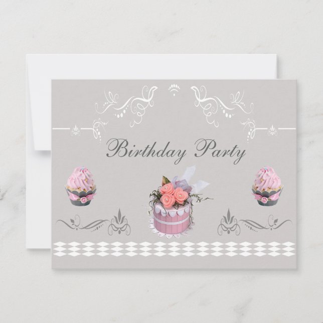 Invitation Petits gâteaux élégants roses et fête (Devant)