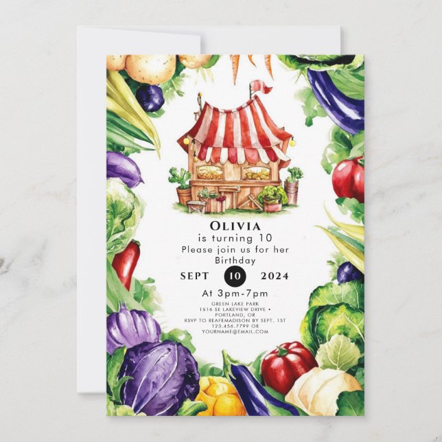 Invitation Petits Légumes Farmers Marché Anniversaire (Devant)
