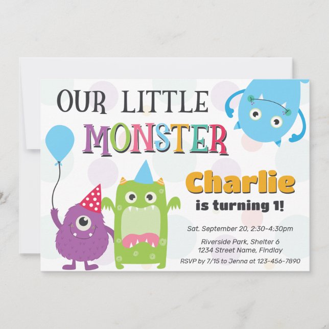 Invitation Petits Monstres adorables Fête d'Anniversaire, N'I (Devant)