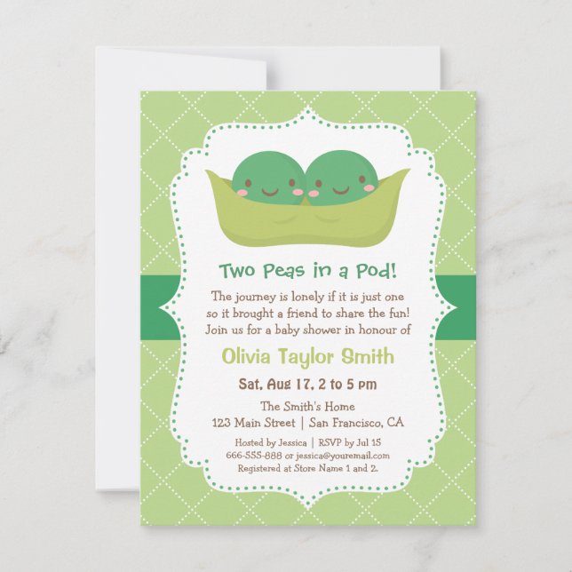 Invitation Petits pois dans un pod Twin Baby Shower Invitatio (Devant)