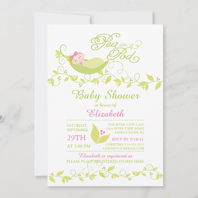 Invitation Petits Pois Dans Une Pod Girls Baby shower Invitat (Devant)