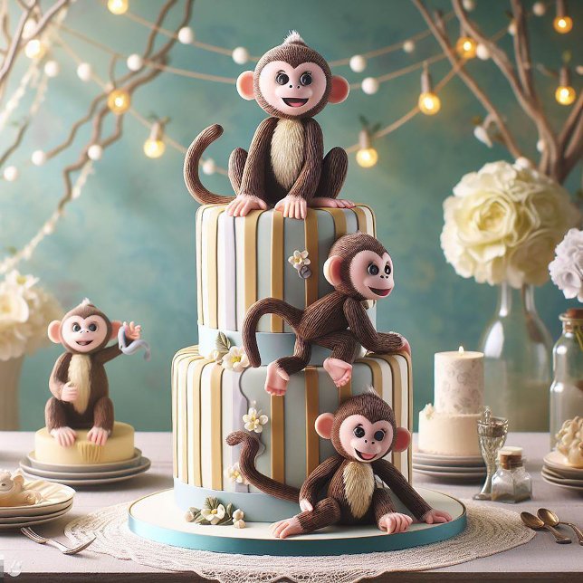 INVITATION PETITS SINGES SUR UN GÂTEAU D'ANNIVERSAIRE (Créateur téléchargé)
