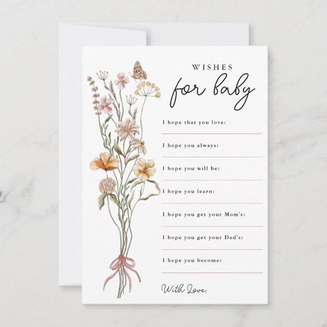 Invitation Petits souhaits Fleurs sauvages pour Baby shower b (Devant)
