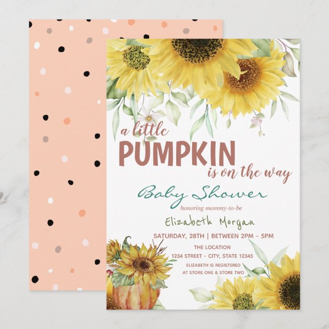 Invitation Petits tournesols Citrouilles, Baby shower de poin (Devant / Derrière)