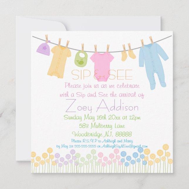 Invitation Petits vêtements Sip and See (Devant)