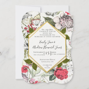 Invitation Pétunias Rose Faune Mariage de verdure