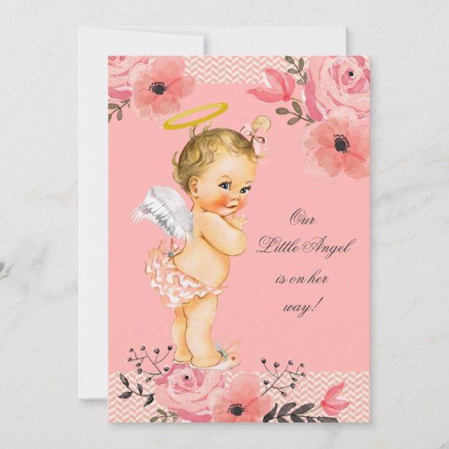 Invitation Peu d'aquarelle d'ange de blonde fleurit le baby (Devant)