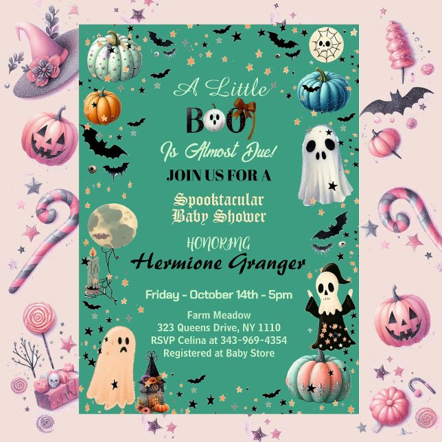Invitation Peu de BOO est dû Citrouille  Éffrayant Baby showe (Little BOO Is Due Ghost Pumpkin Spooky Baby Shower Invitation)