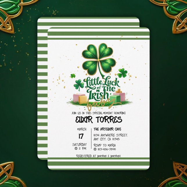 Invitation Peu de chance pour le Baby shower d'or Shamrock ir (Créateur téléchargé)