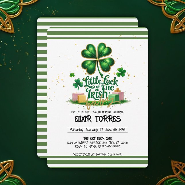 Invitation Peu de chance pour le Baby shower d'or Shamrock ir (Créateur téléchargé)
