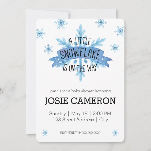 Invitation Peu d'invitation de baby shower de flocon de neige (Devant)