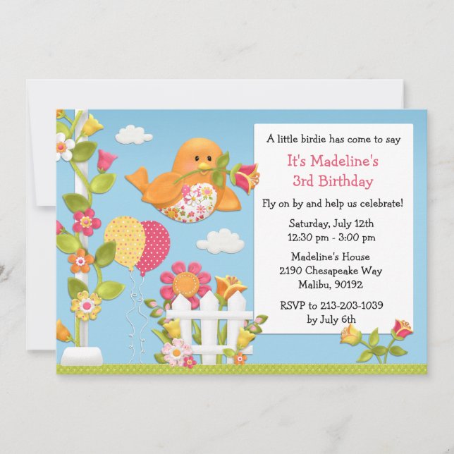 Invitation Peu d'invitation de fête d'anniversaire de birdie (Devant)