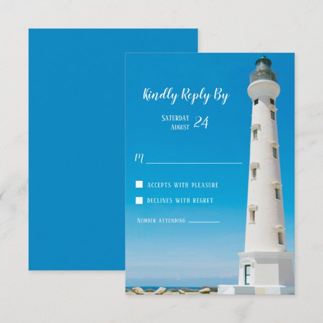 Invitation Phare Aruba Destination Mariage RSVP Réponse (Devant / Derrière)