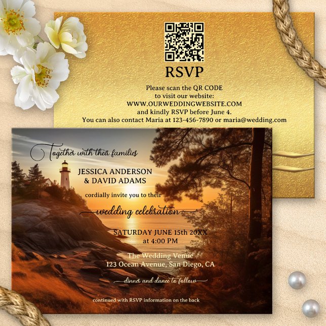 Invitation Phare côtier romantique QR Code Mariage (Créateur téléchargé)