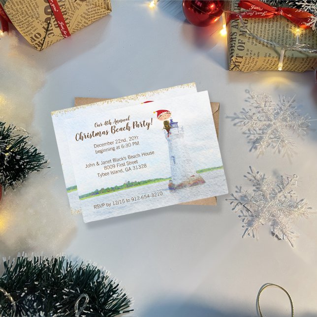 Invitation Phare d'aquarelle de Noël Beach Party (Créateur téléchargé)