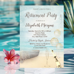 Invitation Phare de bateau de plage Ballons, vin Retraite