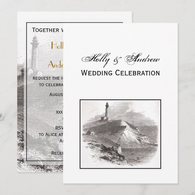 Invitation Phare de Montauk Point Hamptons Mariage V (Devant / Derrière)